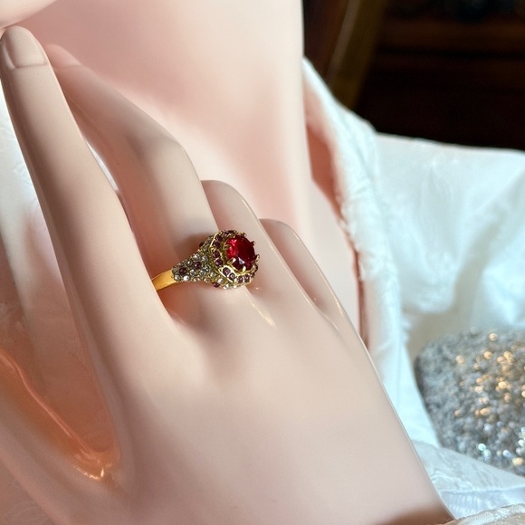 14K Gold Plated  Ring with Clear, Purple  and big Red Gem 💎 - Picture 3 of 3